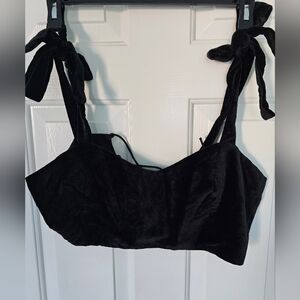 Letmebe Anthropologie Black Velvet Cropped Tank with Tie Shoulders - Sz M